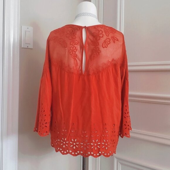 Jessica Simpson "Kalypso" Flare Sleeve Embroidered Boho Top In Blood Ora… - Picture 2 of 16